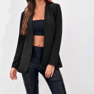 NWOT SHEIN Open Front Solid Black Blazer Size XS/US 2